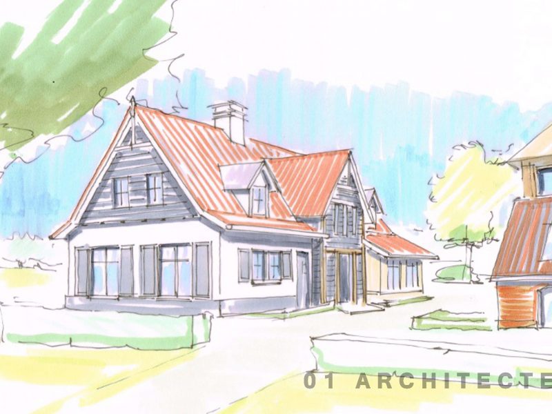 Nieuwbouw vrijstaande woning met luiken rode pannen stucwerk en eikenhouten accenten tussen Eerbeek en Zutphen